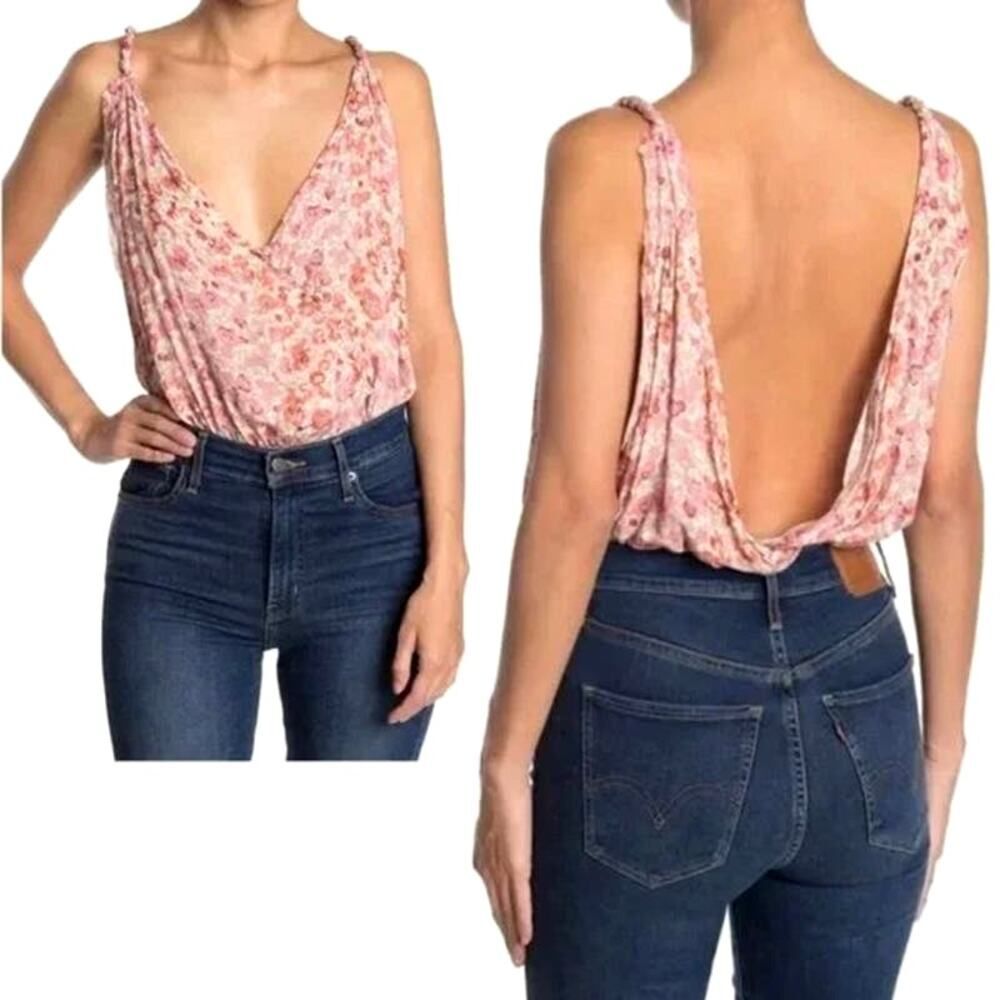 Free People Siren Song Bodysuit in Ivory Pink Floral Combo NWT